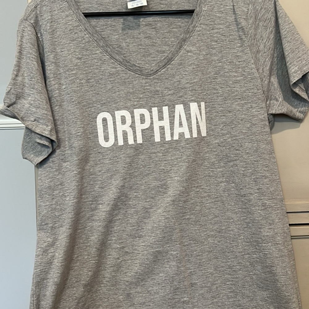 Gray V-Neck Tee with ORPHAN Graphic